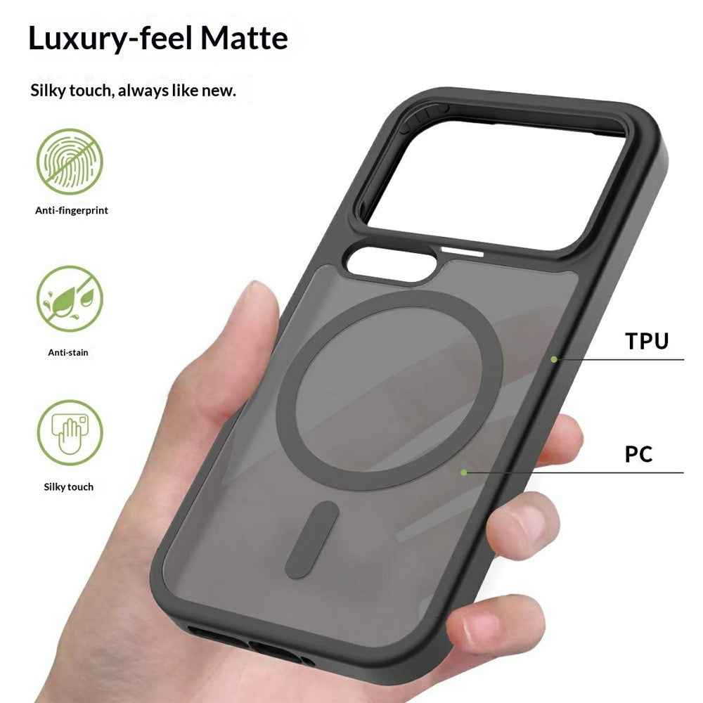 For Xiaomi 17 Pro Magnetic Phone Case Matte Finish TPU PC Shockproof Phone Cover with Tempered Glass - Black