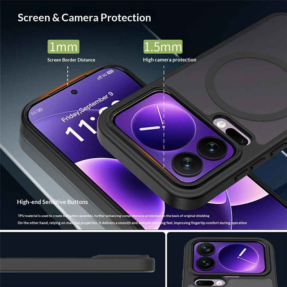 For Xiaomi 17 Pro Magnetic Phone Case Matte Finish TPU PC Shockproof Phone Cover with Tempered Glass - Black