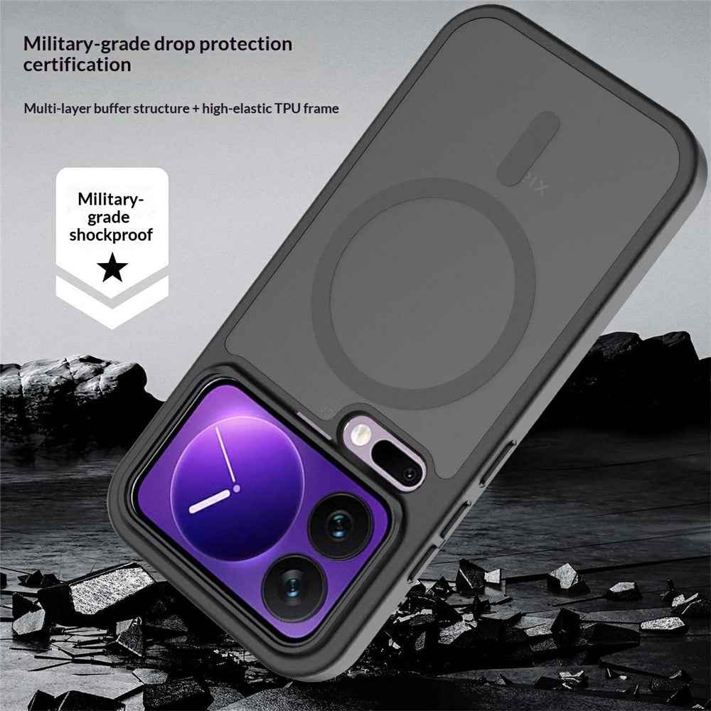 For Xiaomi 17 Pro Magnetic Phone Case Matte Finish TPU PC Shockproof Phone Cover with Tempered Glass - Black