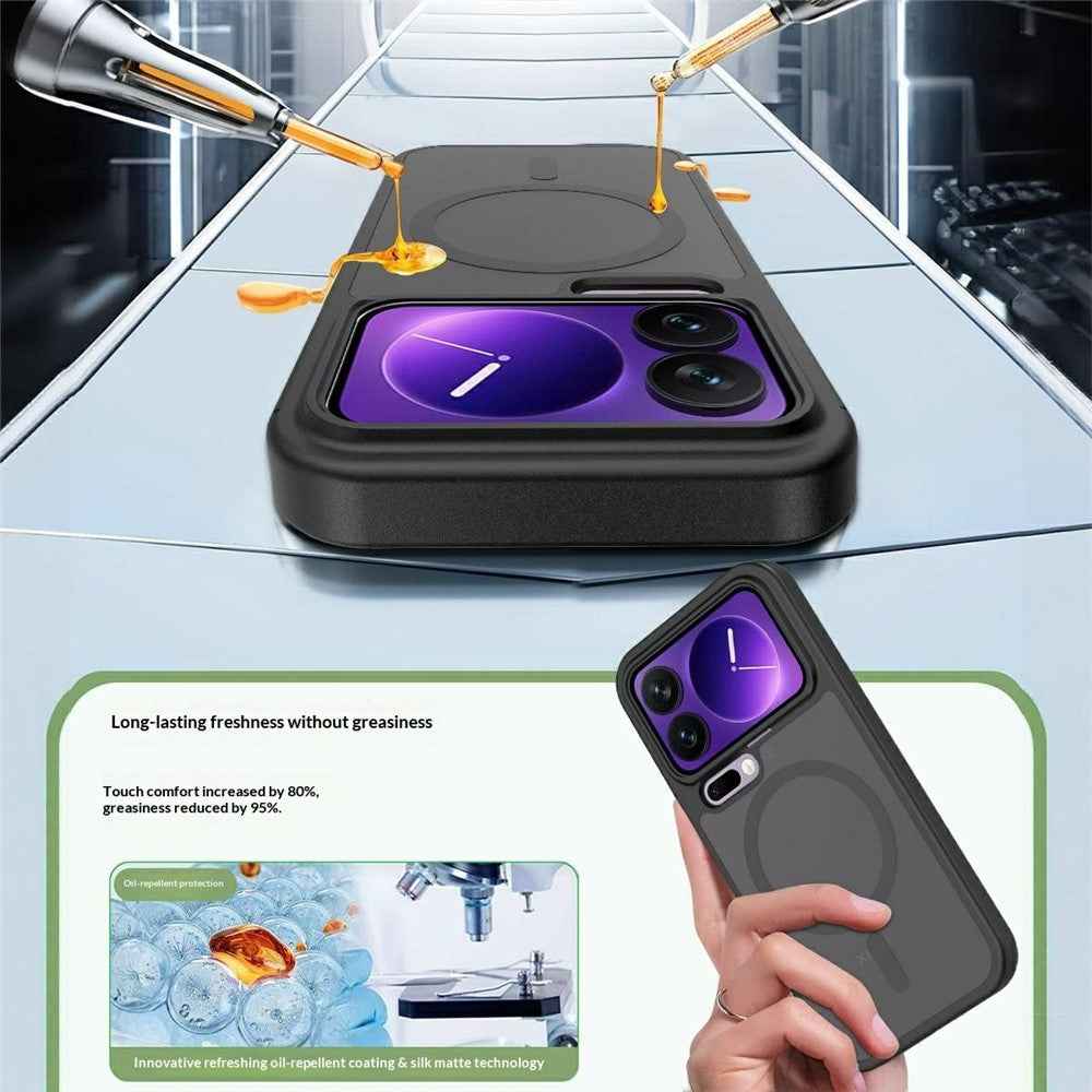 For Xiaomi 17 Pro Magnetic Phone Case Matte Finish TPU PC Shockproof Phone Cover with Tempered Glass - Black