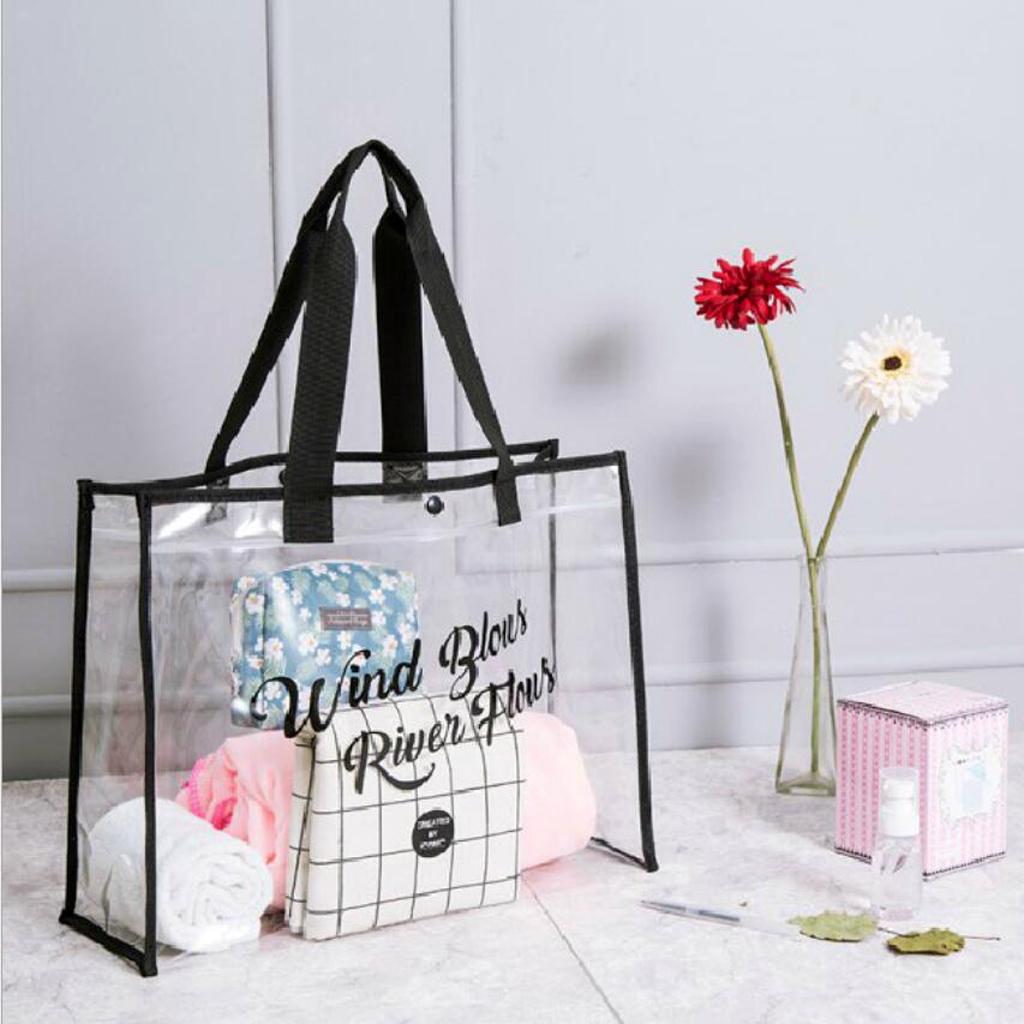Waterproof Clear Hand Tote Bag for Outdoor Camping Swimming Beach Black