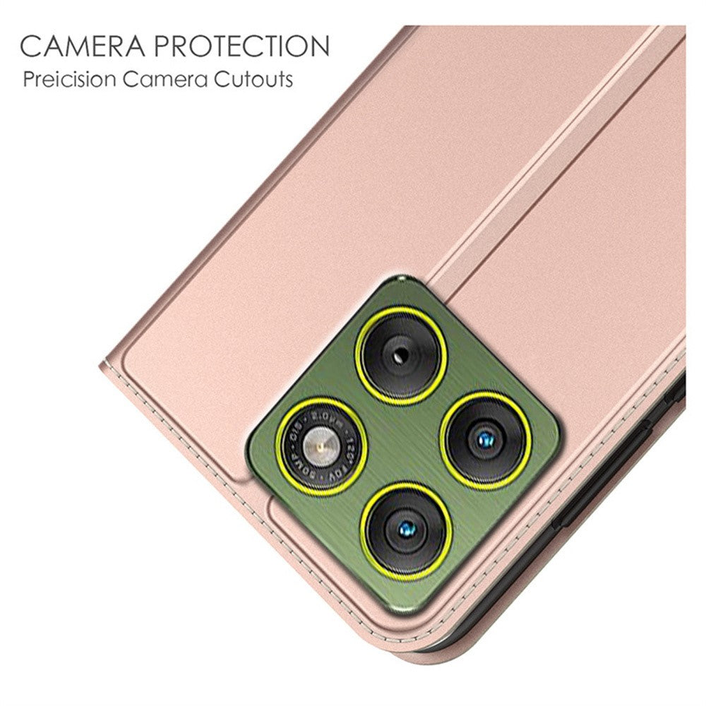 Phone Case For Motorola Moto G67 Power 5G  /  G100 5G (2025) PU Leather Phone Cover with Card Holder Stand - Rose Gold
