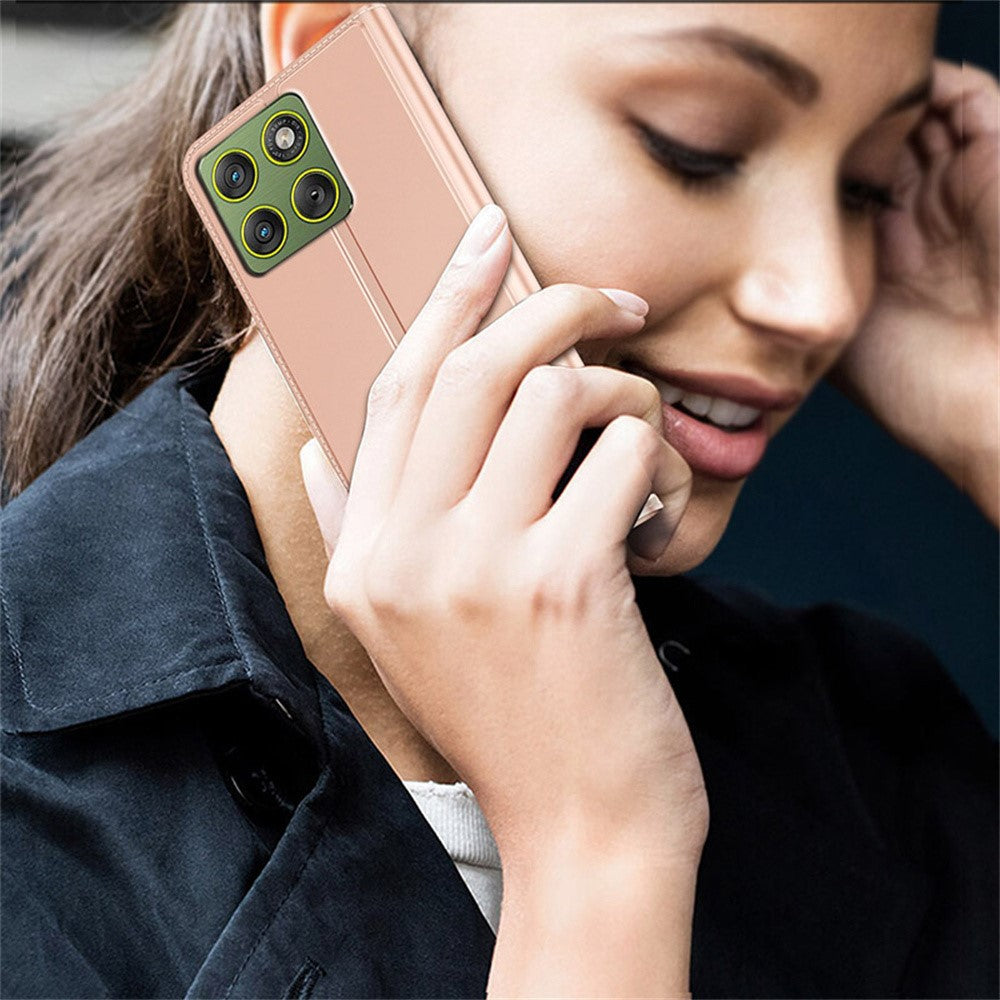Phone Case For Motorola Moto G67 Power 5G  /  G100 5G (2025) PU Leather Phone Cover with Card Holder Stand - Rose Gold