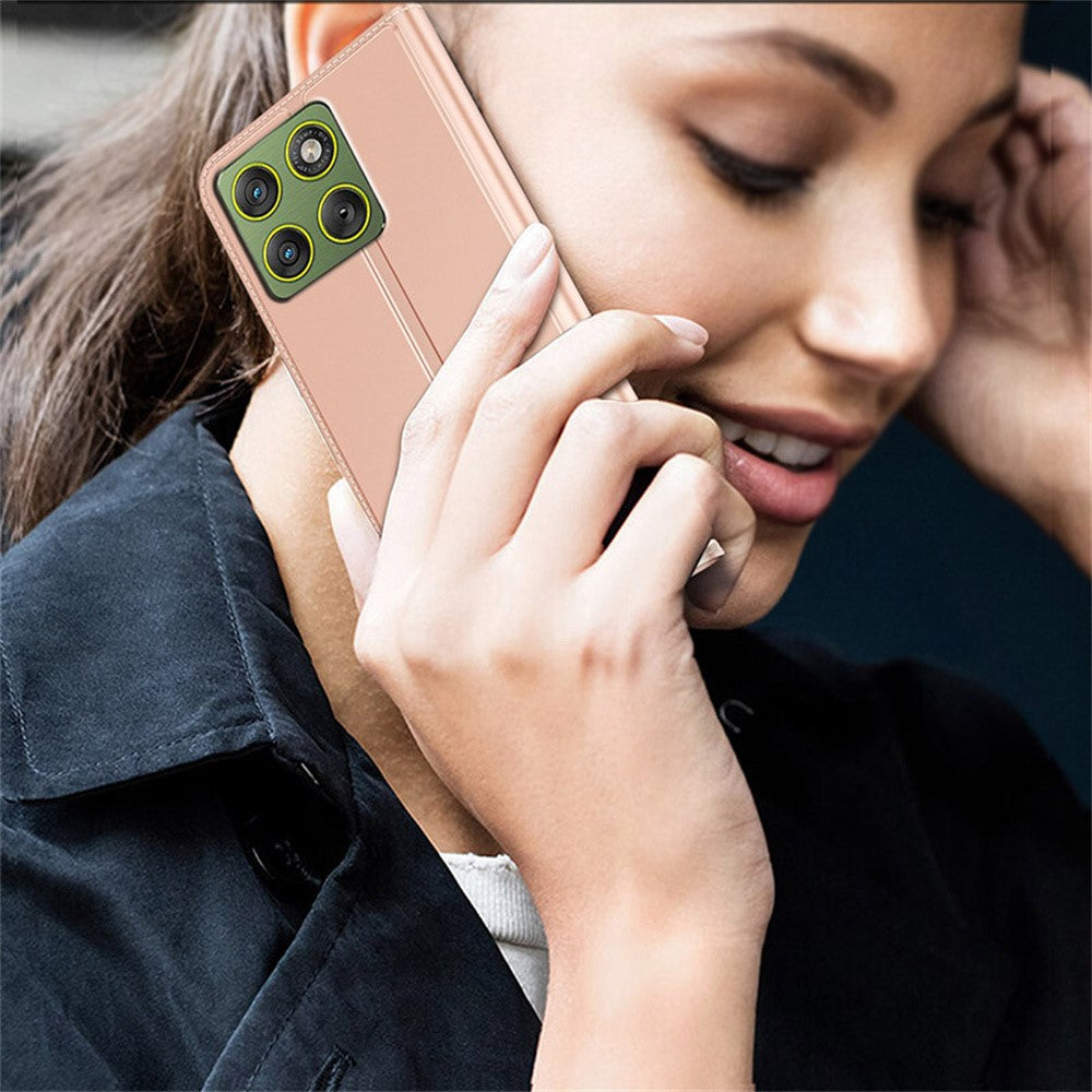 For Motorola Moto G100s 5G Case PU Leather Phone Cover with Card Holder Stand - Rose Gold