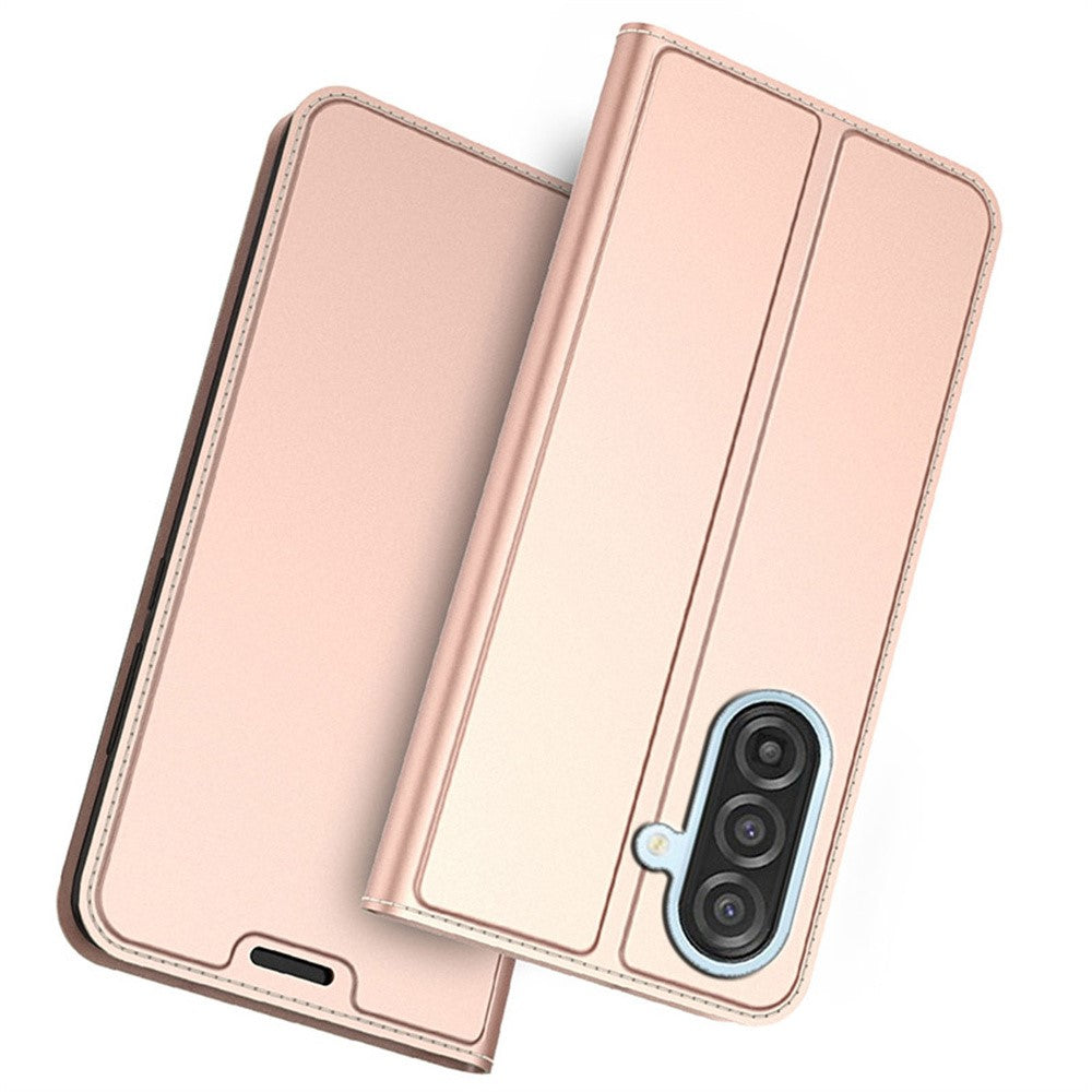 For Samsung Galaxy A57 5G Case PU Leather Phone Cover with Card Holder Stand - Rose Gold
