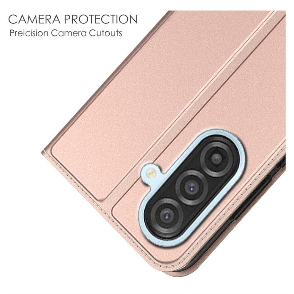 For Samsung Galaxy A57 5G Case PU Leather Phone Cover with Card Holder Stand - Rose Gold