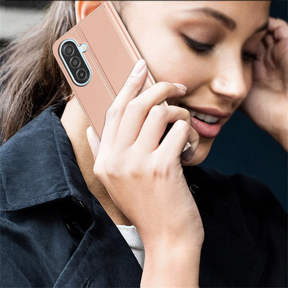 For Samsung Galaxy A57 5G Case PU Leather Phone Cover with Card Holder Stand - Rose Gold