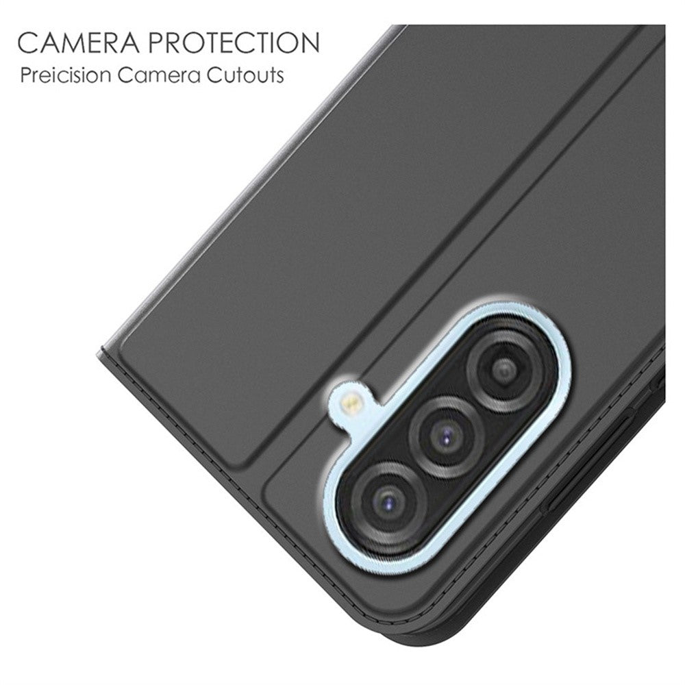 For Samsung Galaxy A57 5G Case PU Leather Phone Cover with Card Holder Stand - Black