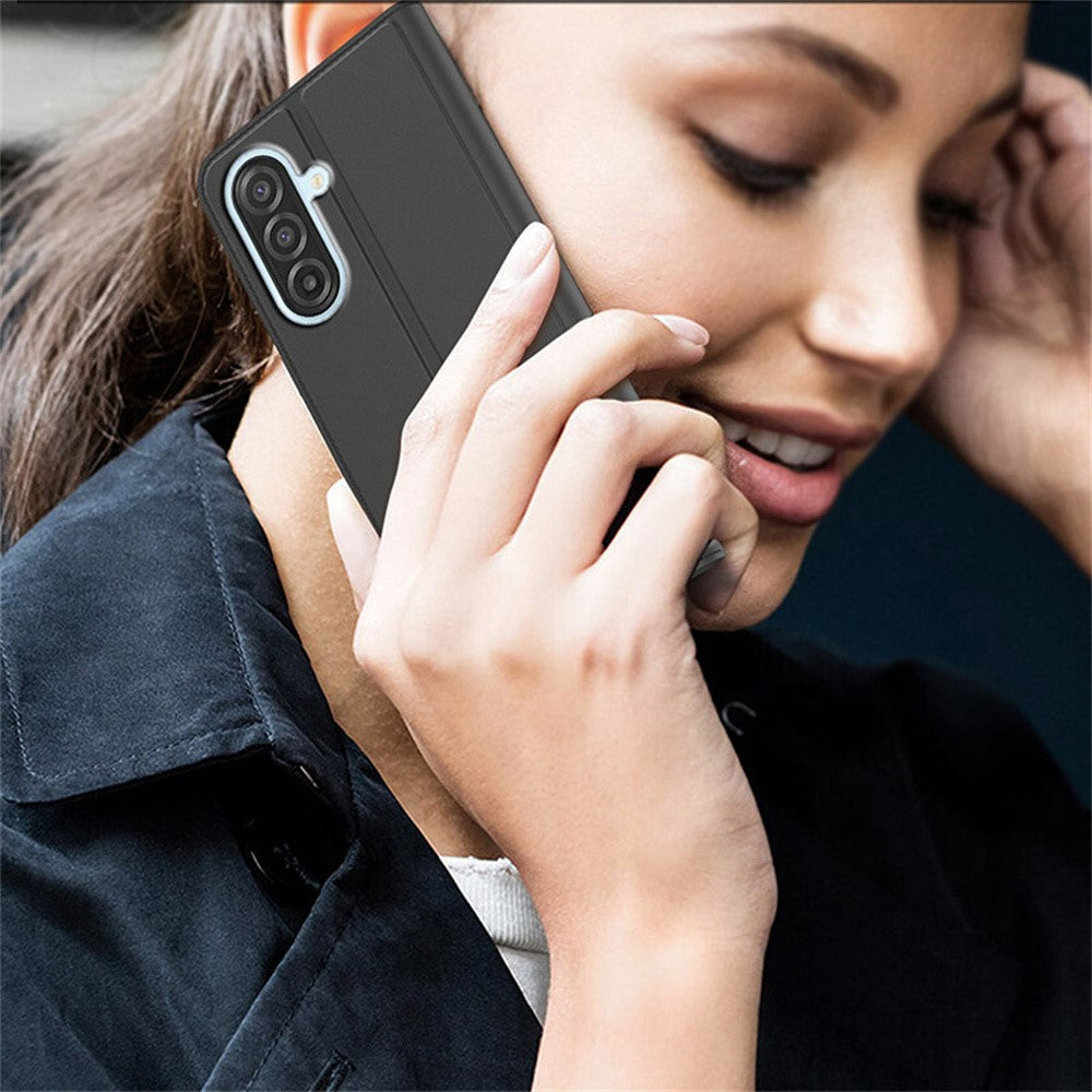 For Samsung Galaxy A57 5G Case PU Leather Phone Cover with Card Holder Stand - Black