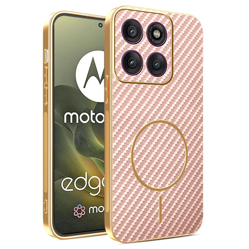 For Motorola Edge 70 5G Case Carbon Fiber Textured Electroplated TPU Phone Back Cover - Pink