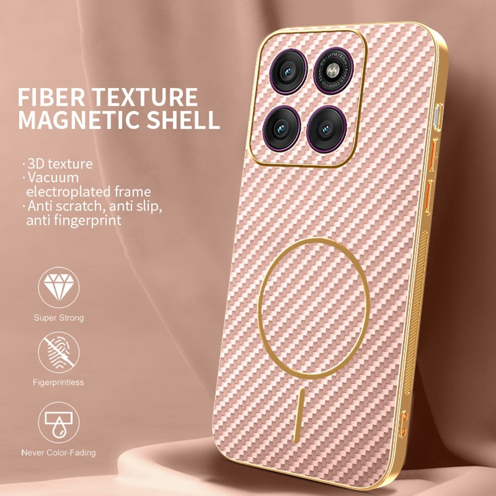 For Motorola Edge 70 5G Case Carbon Fiber Textured Electroplated TPU Phone Back Cover - Pink