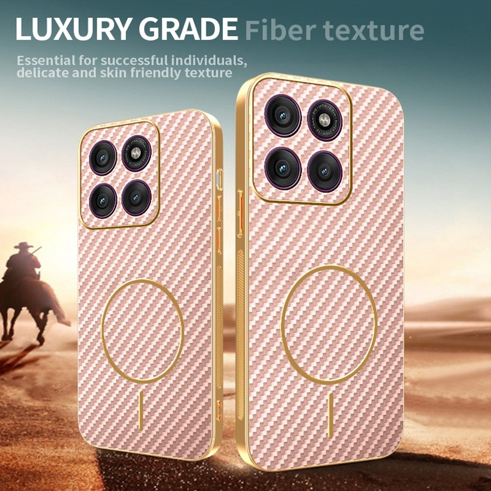For Motorola Edge 70 5G Case Carbon Fiber Textured Electroplated TPU Phone Back Cover - Pink