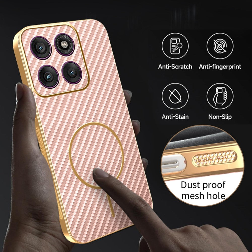 For Motorola Edge 70 5G Case Carbon Fiber Textured Electroplated TPU Phone Back Cover - Pink