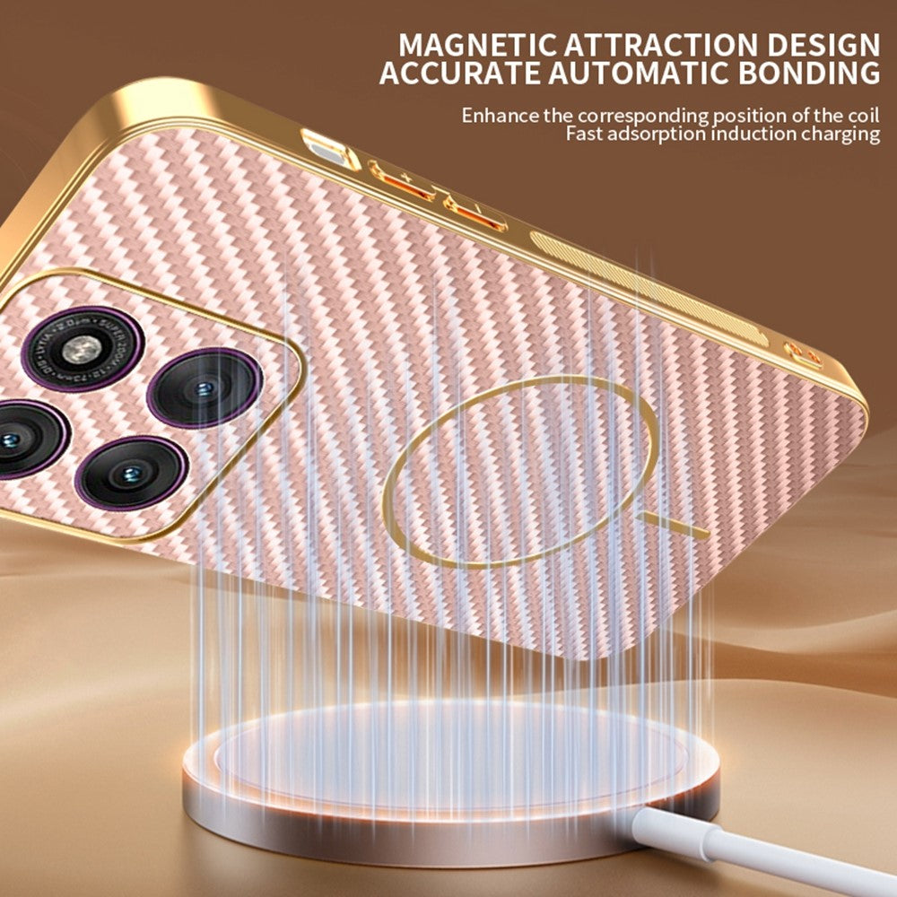 For Motorola Edge 70 5G Case Carbon Fiber Textured Electroplated TPU Phone Back Cover - Pink