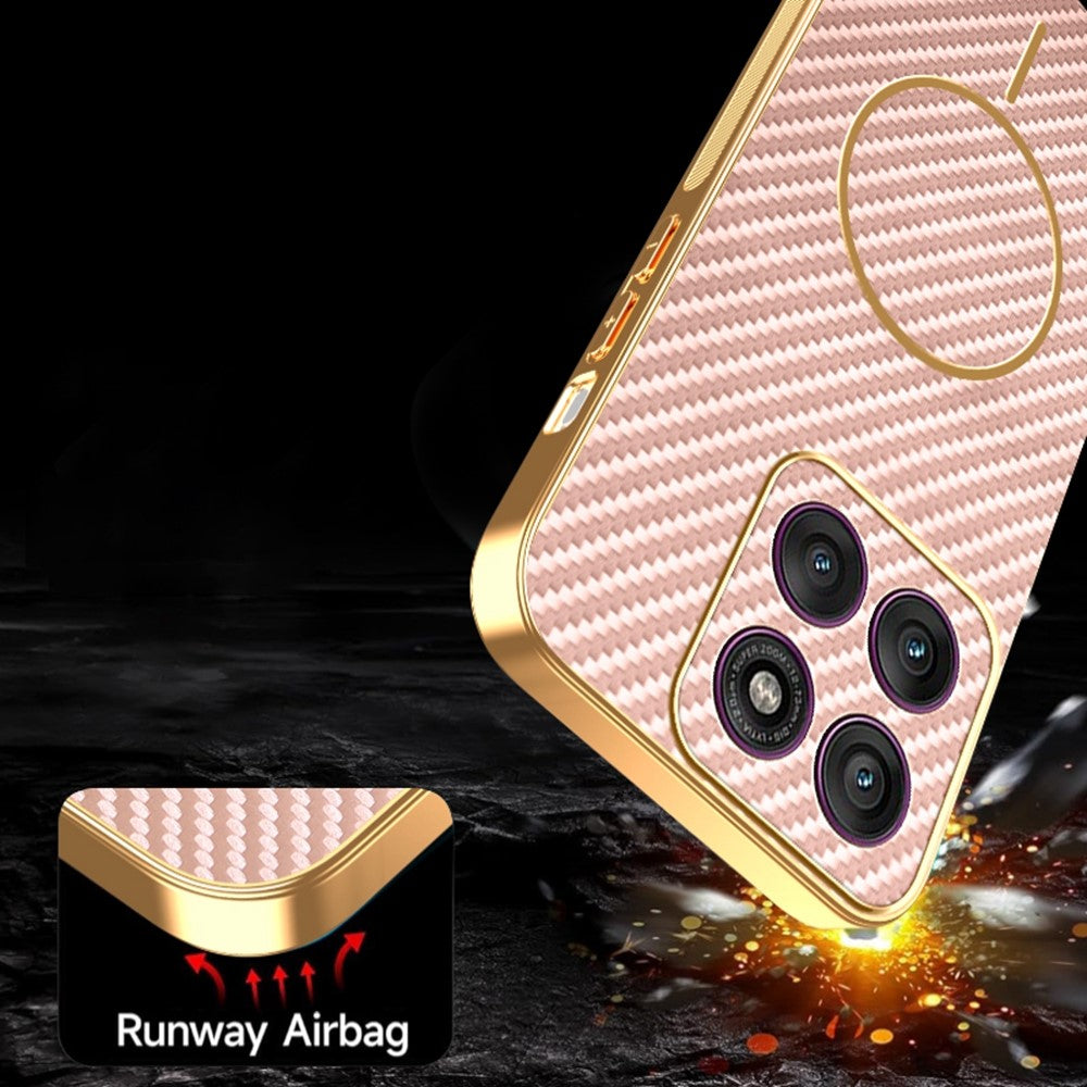 For Motorola Edge 70 5G Case Carbon Fiber Textured Electroplated TPU Phone Back Cover - Pink