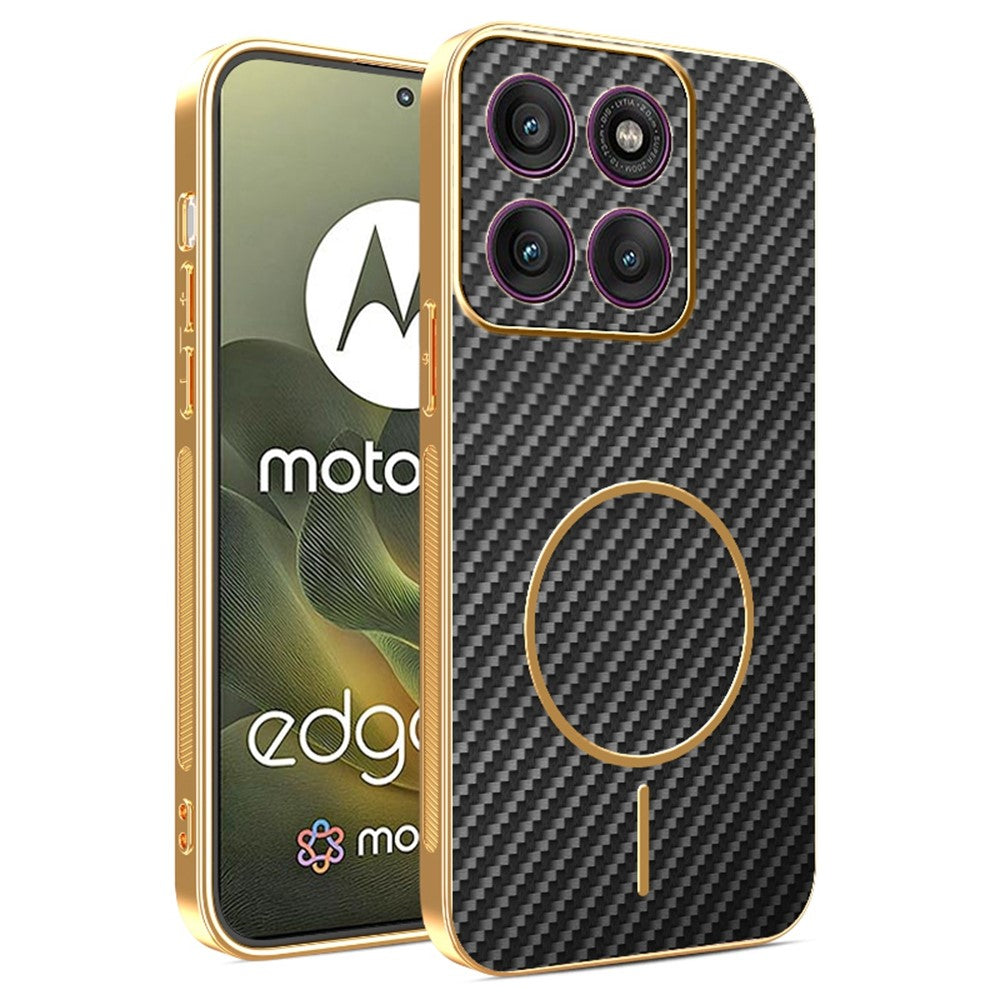 For Motorola Edge 70 5G Case Carbon Fiber Textured Electroplated TPU Phone Back Cover - Black