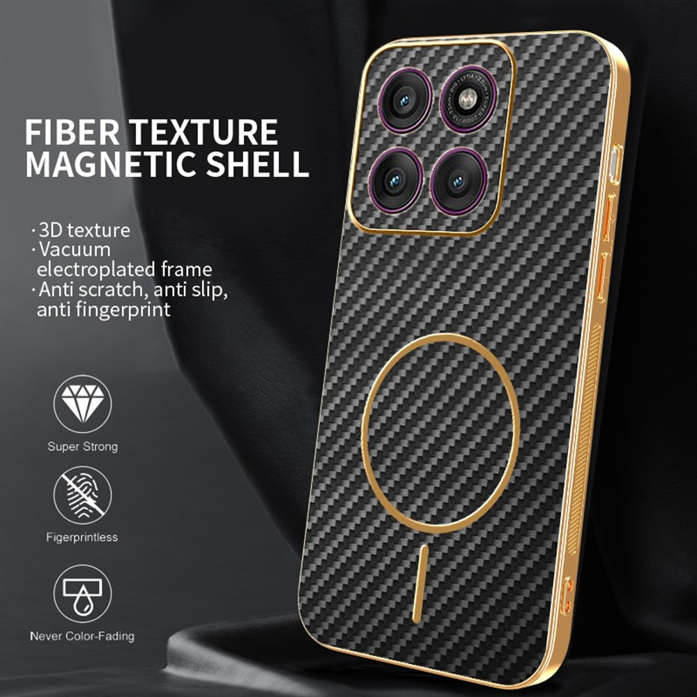 For Motorola Edge 70 5G Case Carbon Fiber Textured Electroplated TPU Phone Back Cover - Black
