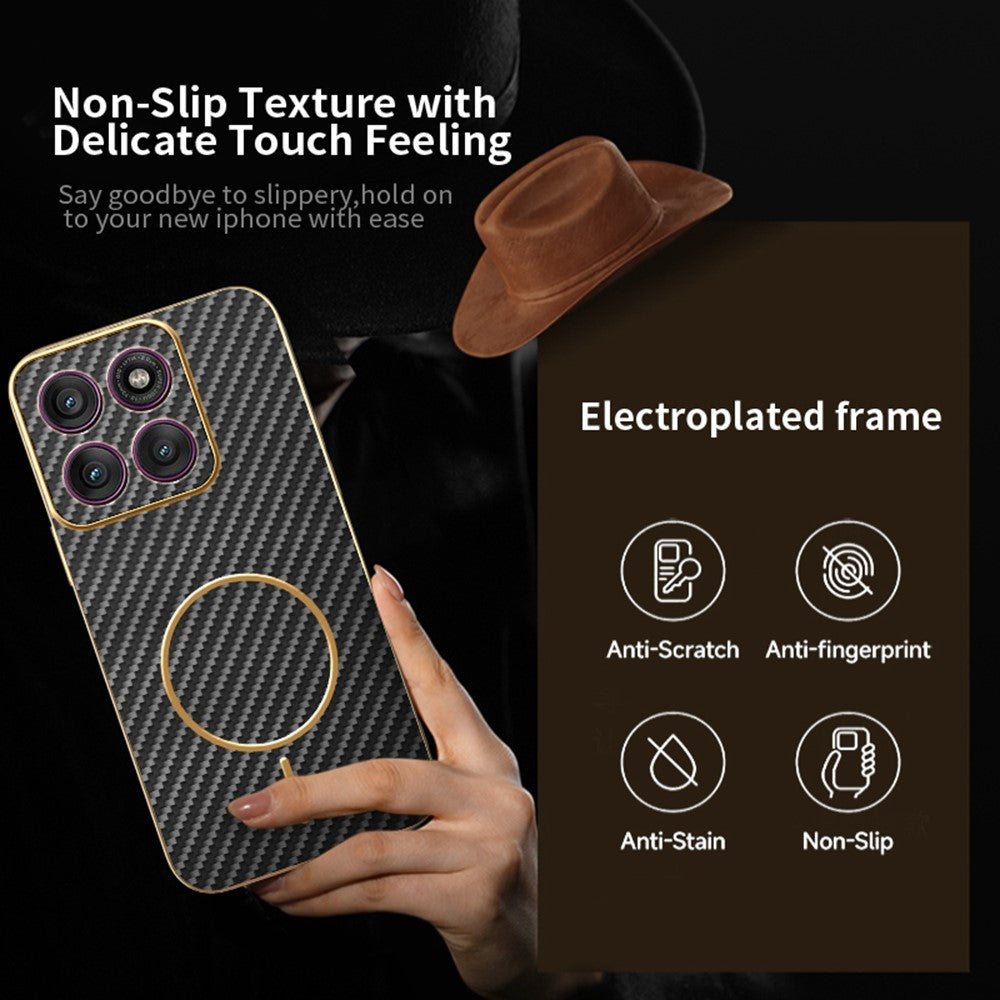 For Motorola Edge 70 5G Case Carbon Fiber Textured Electroplated TPU Phone Back Cover - Black
