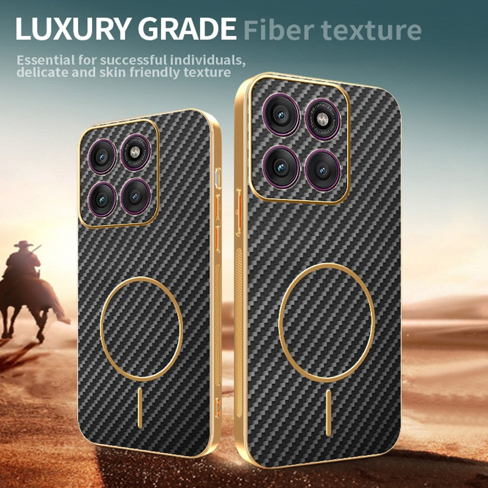 For Motorola Edge 70 5G Case Carbon Fiber Textured Electroplated TPU Phone Back Cover - Black