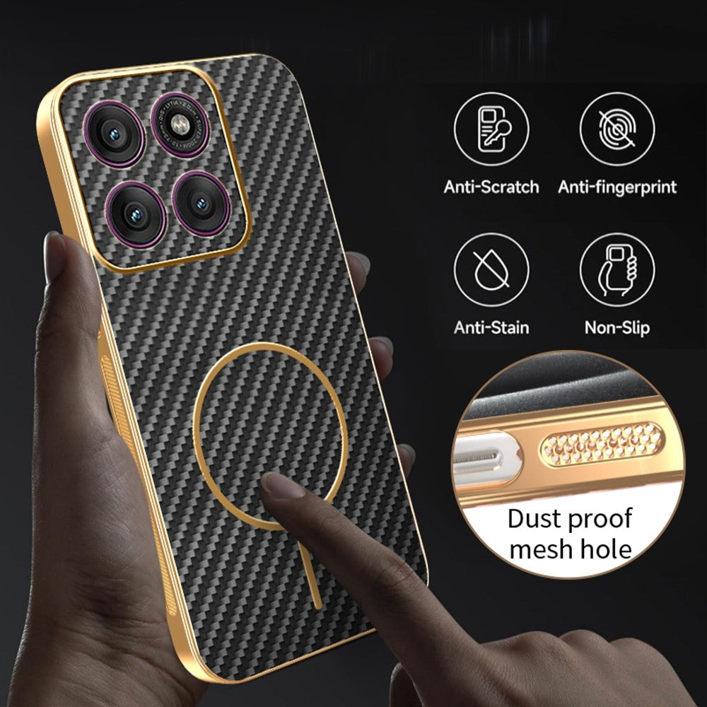 For Motorola Edge 70 5G Case Carbon Fiber Textured Electroplated TPU Phone Back Cover - Black
