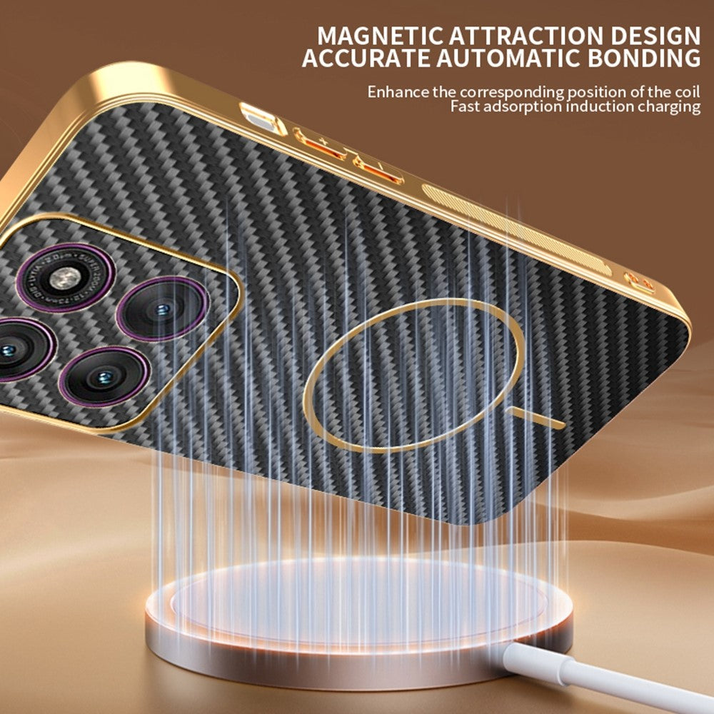 For Motorola Edge 70 5G Case Carbon Fiber Textured Electroplated TPU Phone Back Cover - Black