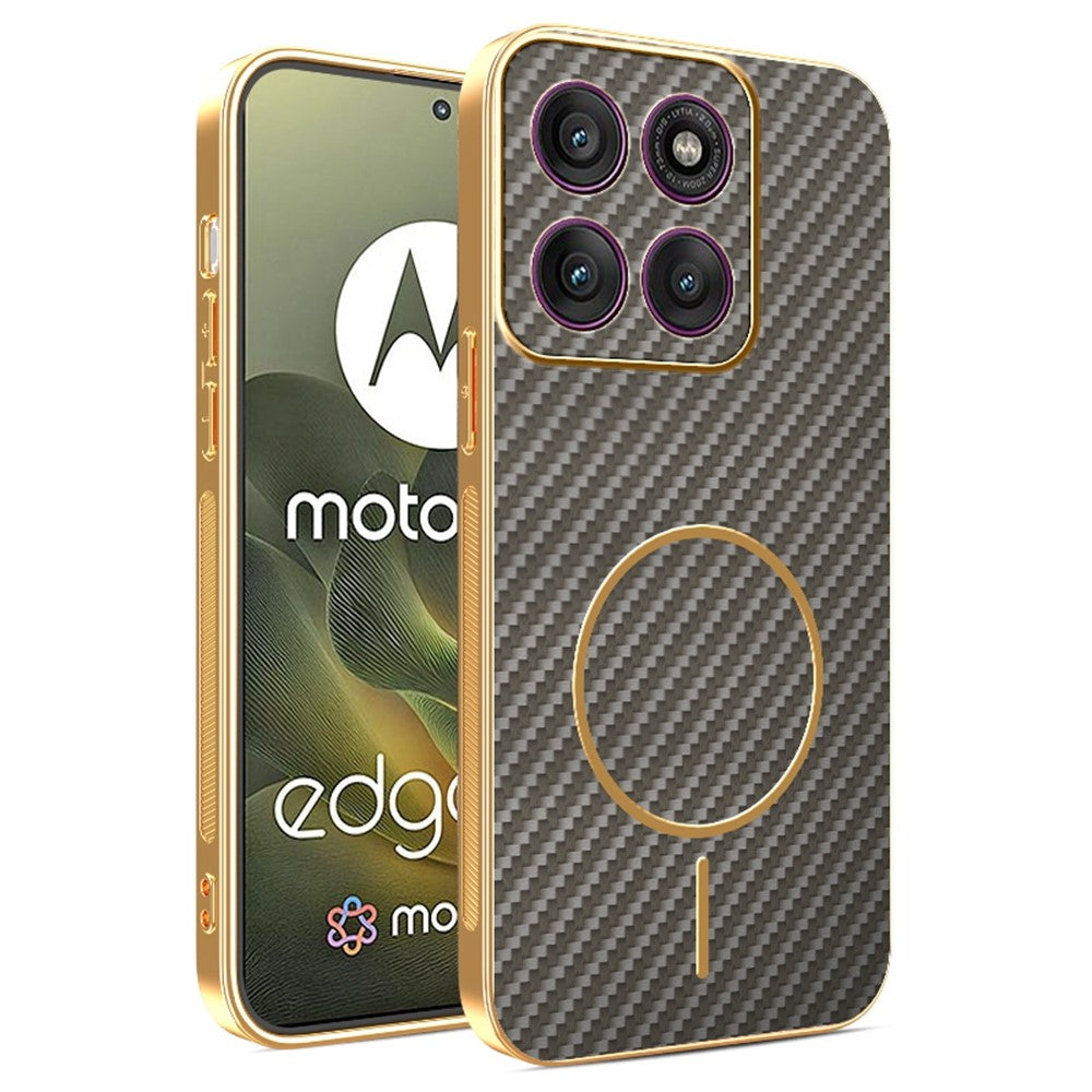 For Motorola Edge 70 5G Case Carbon Fiber Textured Electroplated TPU Phone Back Cover - Coffee