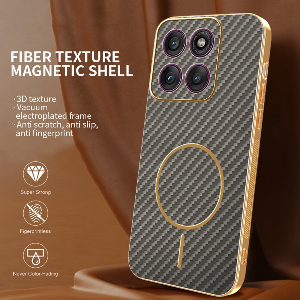 For Motorola Edge 70 5G Case Carbon Fiber Textured Electroplated TPU Phone Back Cover - Coffee