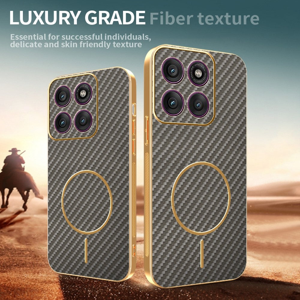 For Motorola Edge 70 5G Case Carbon Fiber Textured Electroplated TPU Phone Back Cover - Coffee