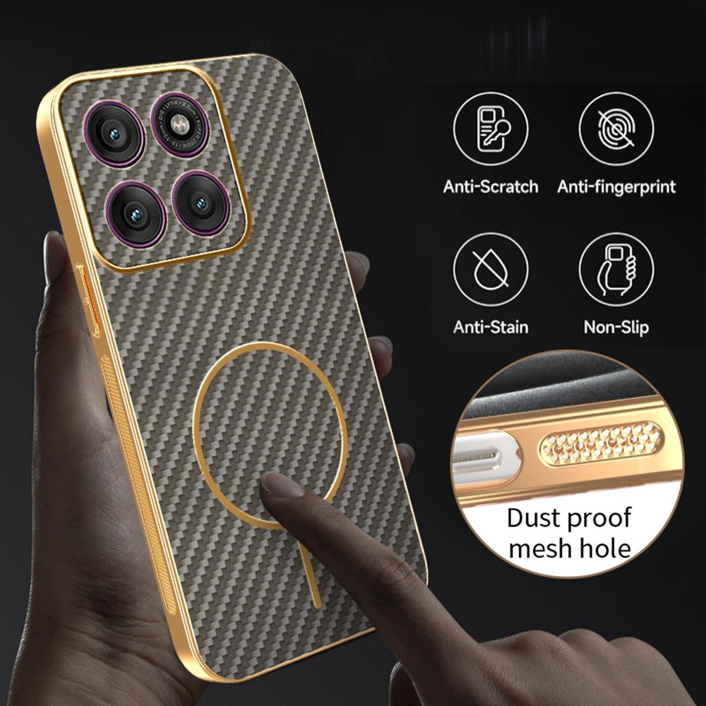 For Motorola Edge 70 5G Case Carbon Fiber Textured Electroplated TPU Phone Back Cover - Coffee