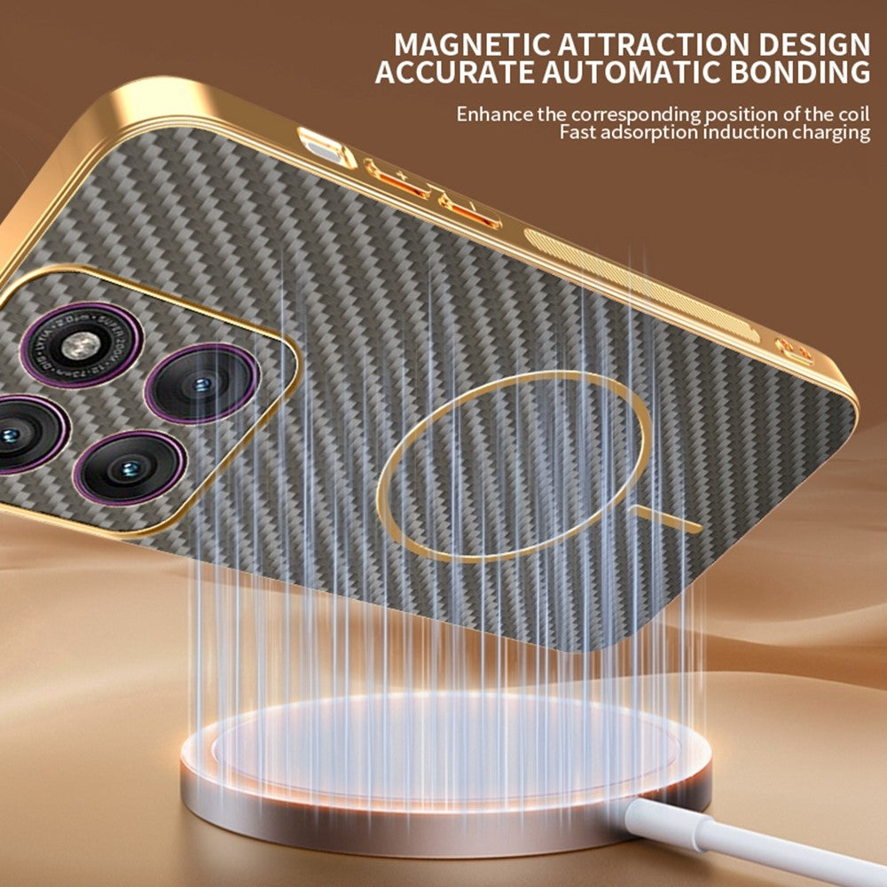 For Motorola Edge 70 5G Case Carbon Fiber Textured Electroplated TPU Phone Back Cover - Coffee