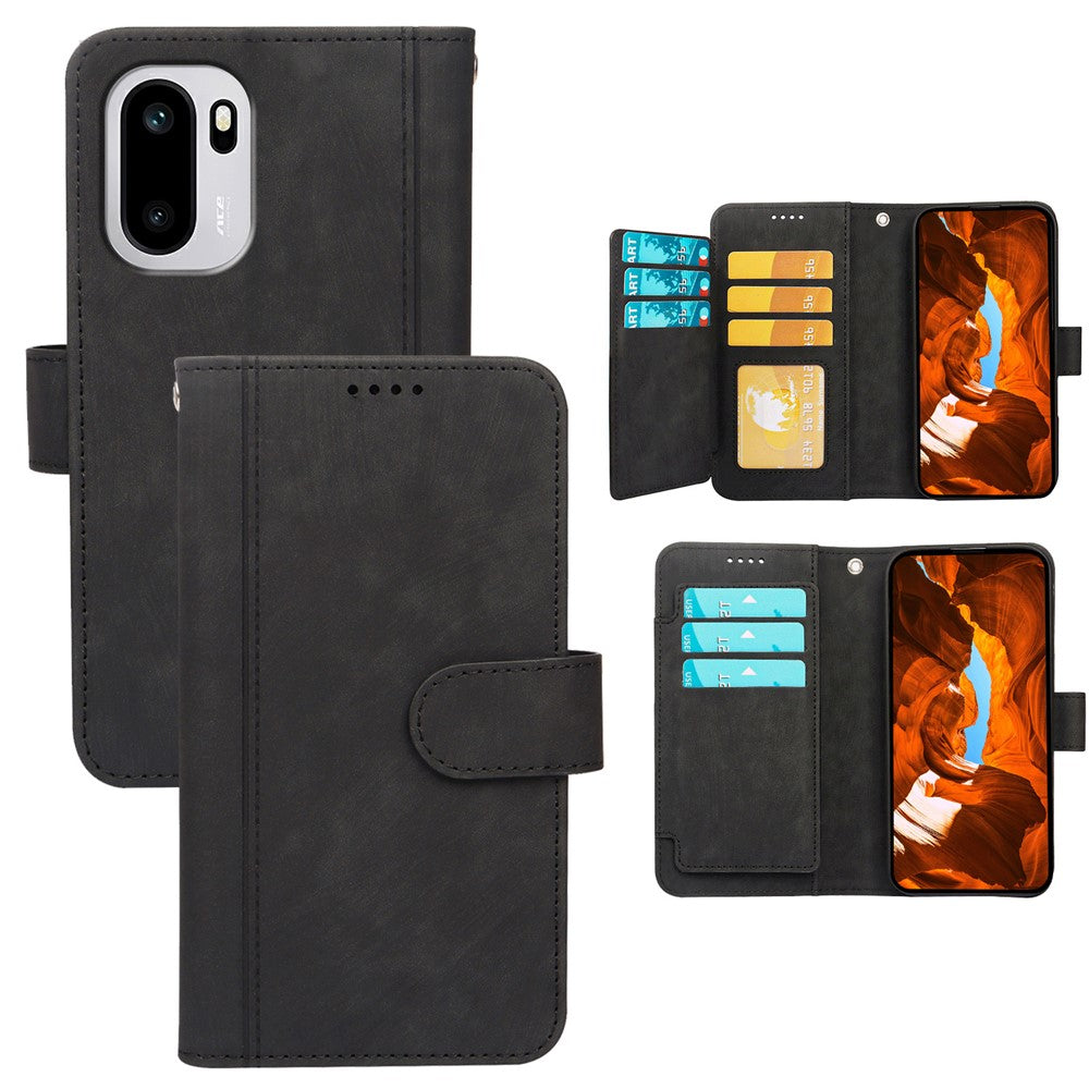 For Motorola Edge 70 5G Leather Case Line Pattern Wallet Phone Cover with 9 Card Slots - Black
