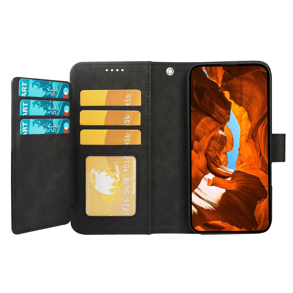 For Motorola Edge 70 5G Leather Case Line Pattern Wallet Phone Cover with 9 Card Slots - Black