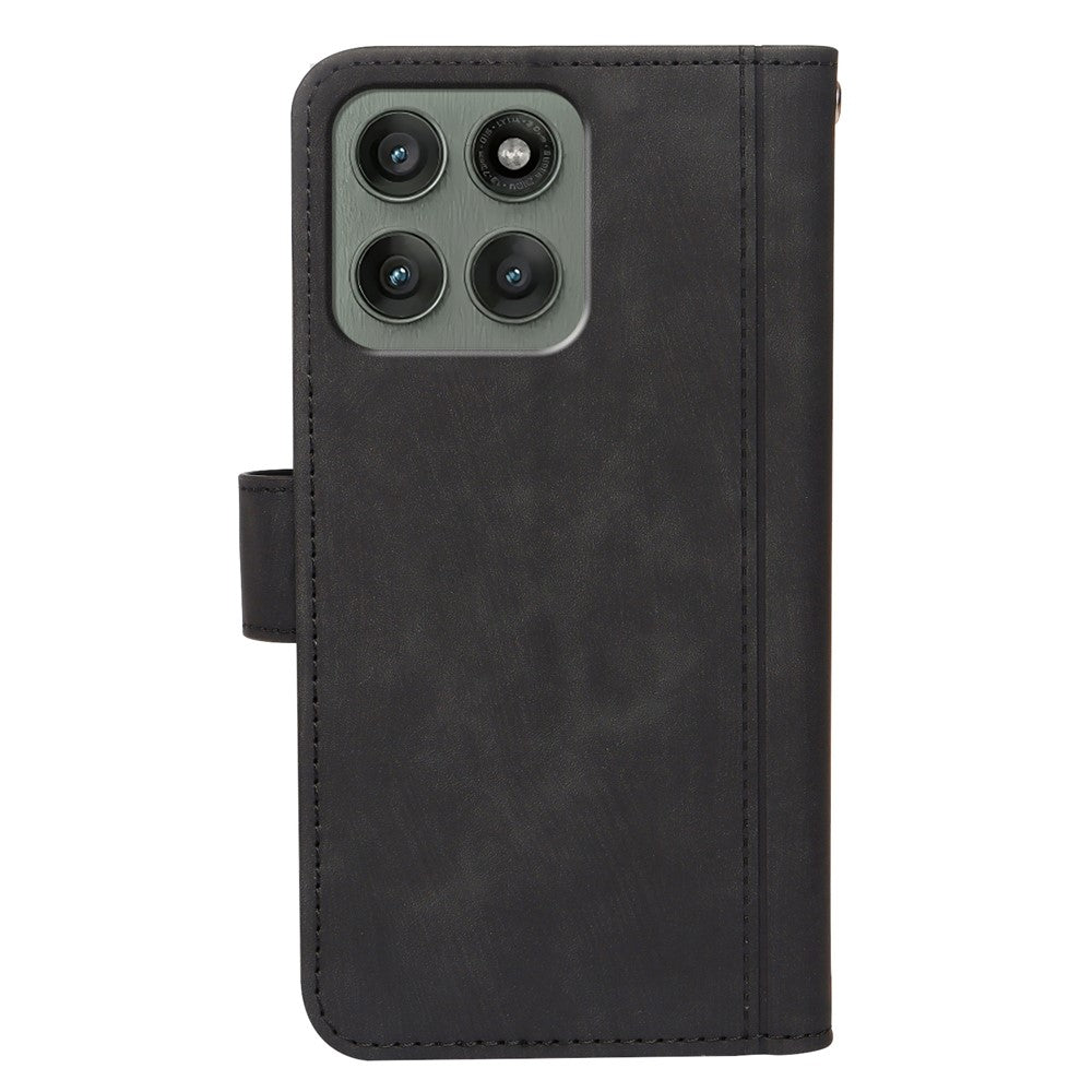 For Motorola Edge 70 5G Leather Case Line Pattern Wallet Phone Cover with 9 Card Slots - Black