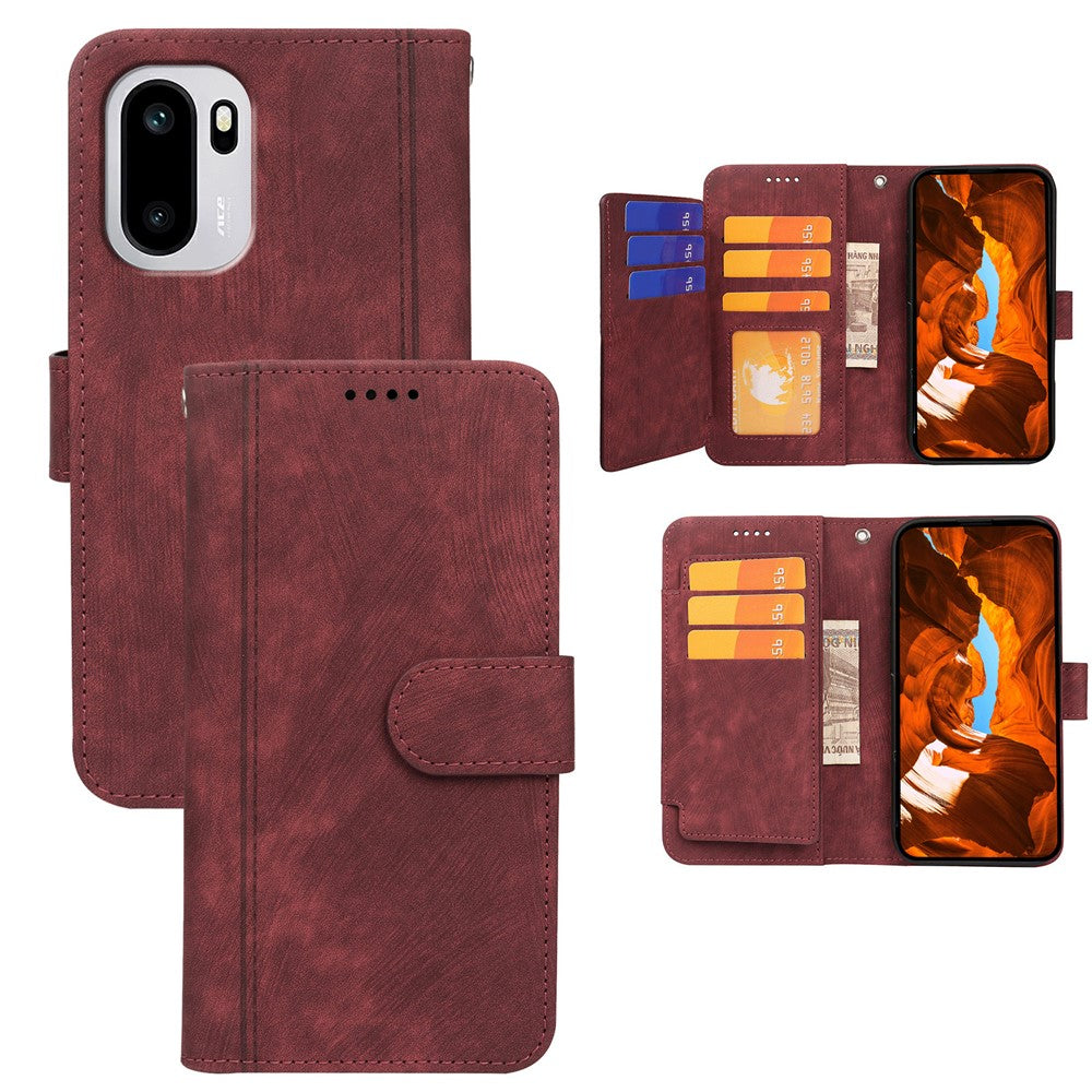 For Motorola Edge 70 5G Leather Case Line Pattern Wallet Phone Cover with 9 Card Slots - Red