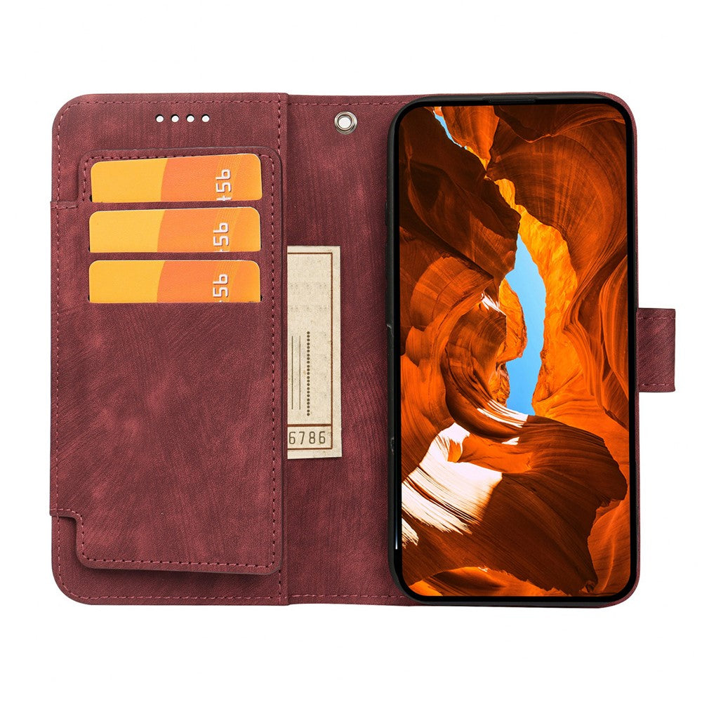 For Motorola Edge 70 5G Leather Case Line Pattern Wallet Phone Cover with 9 Card Slots - Red