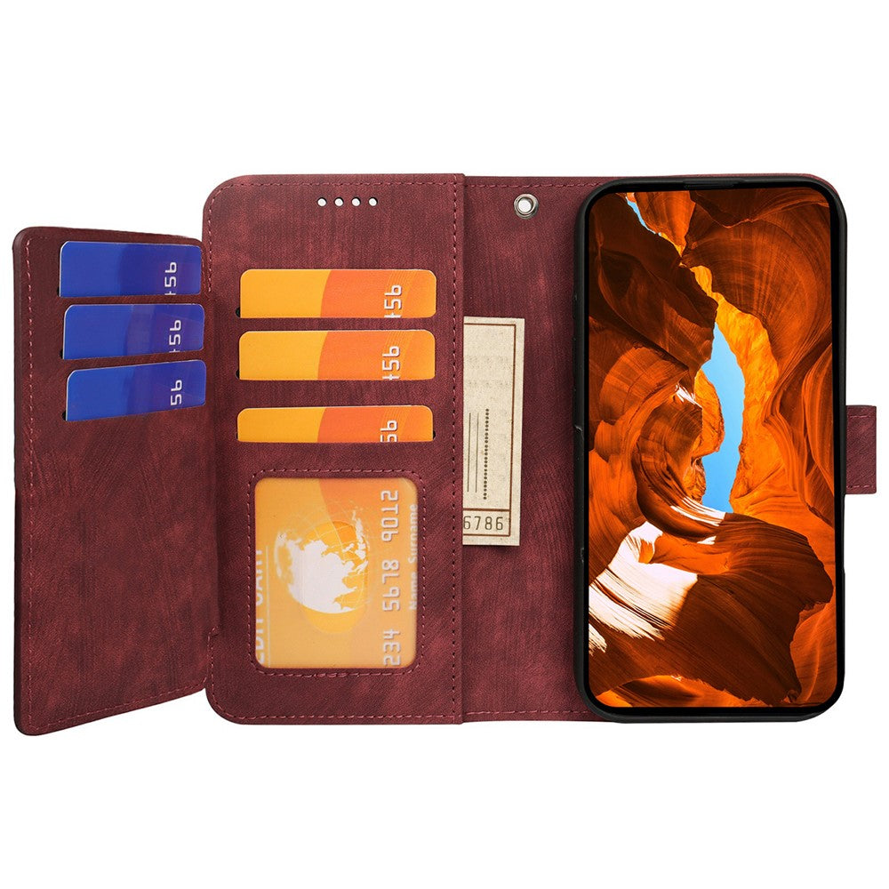 For Motorola Edge 70 5G Leather Case Line Pattern Wallet Phone Cover with 9 Card Slots - Red