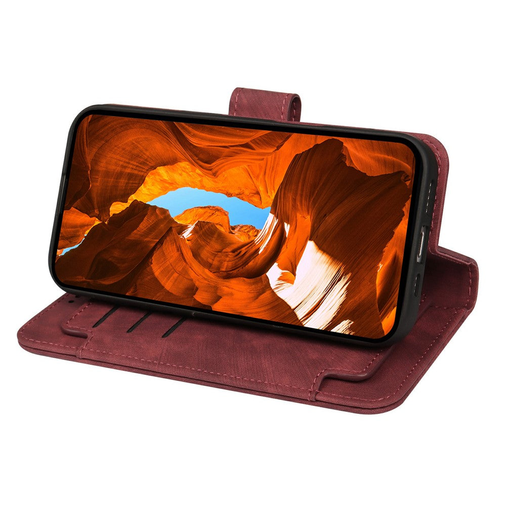 For Motorola Edge 70 5G Leather Case Line Pattern Wallet Phone Cover with 9 Card Slots - Red