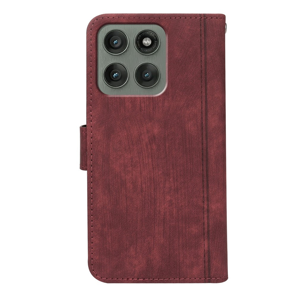 For Motorola Edge 70 5G Leather Case Line Pattern Wallet Phone Cover with 9 Card Slots - Red