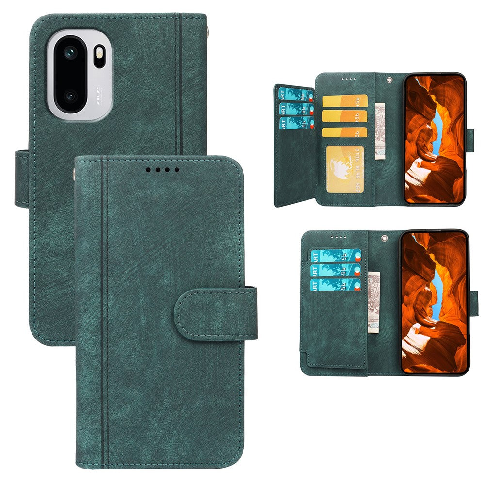 For Motorola Edge 70 5G Leather Case Line Pattern Wallet Phone Cover with 9 Card Slots - Green