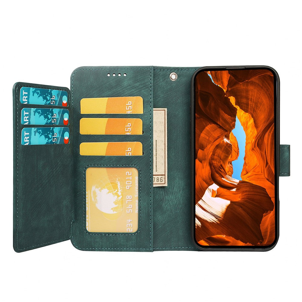 For Motorola Edge 70 5G Leather Case Line Pattern Wallet Phone Cover with 9 Card Slots - Green