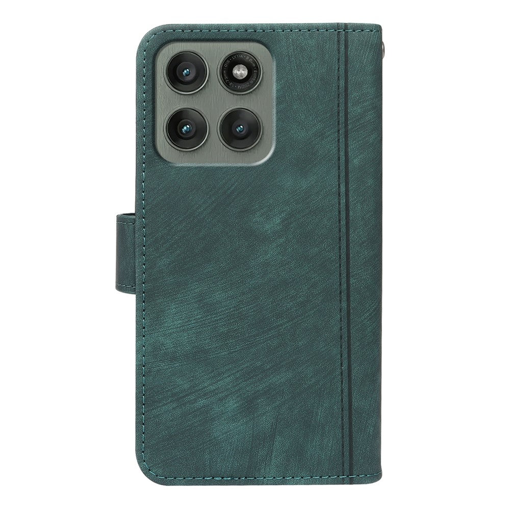 For Motorola Edge 70 5G Leather Case Line Pattern Wallet Phone Cover with 9 Card Slots - Green