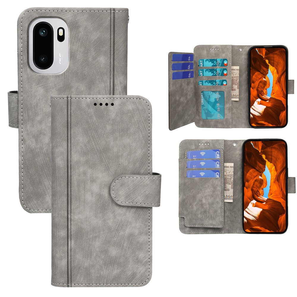 For Motorola Edge 70 5G Leather Case Line Pattern Wallet Phone Cover with 9 Card Slots - Grey