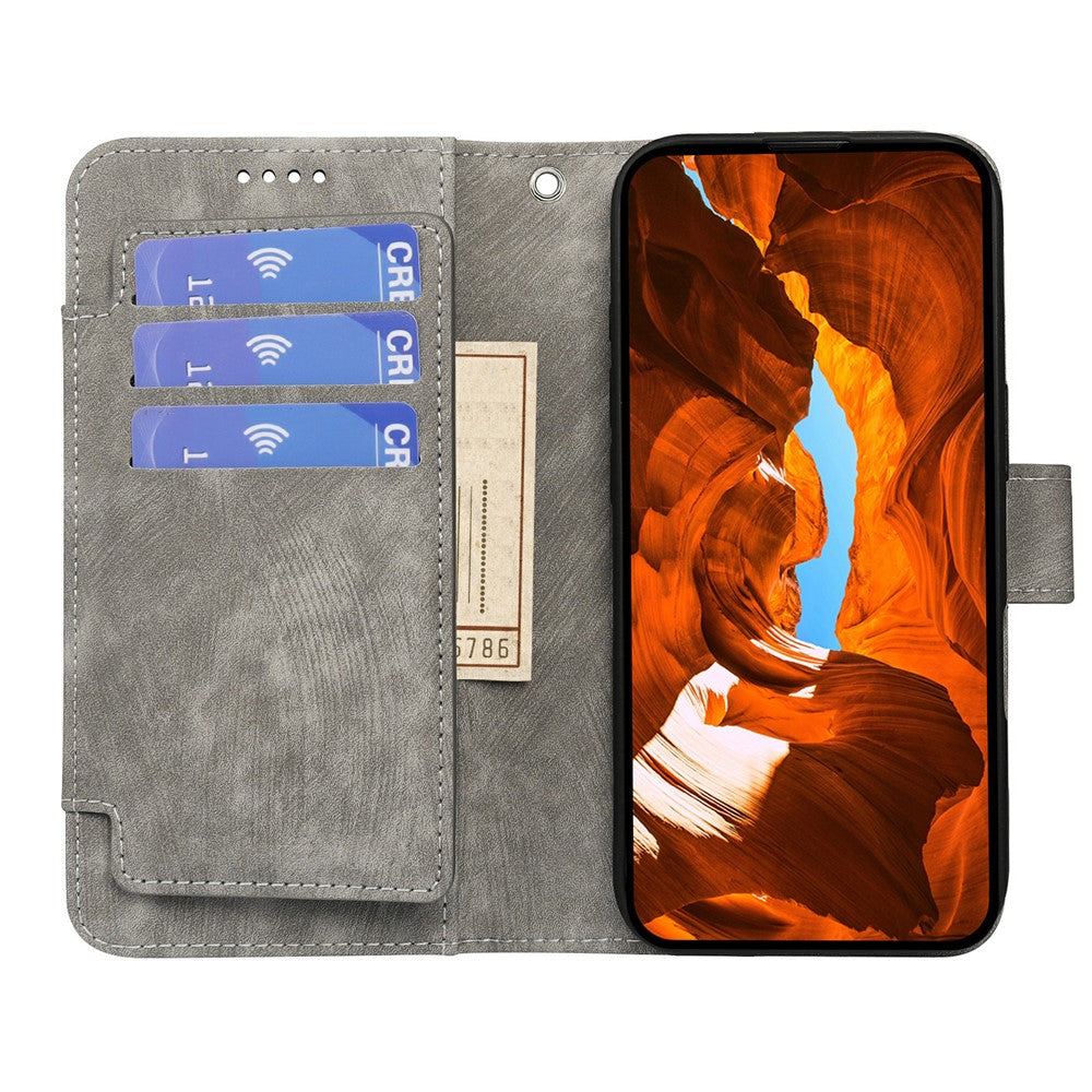 For Motorola Edge 70 5G Leather Case Line Pattern Wallet Phone Cover with 9 Card Slots - Grey