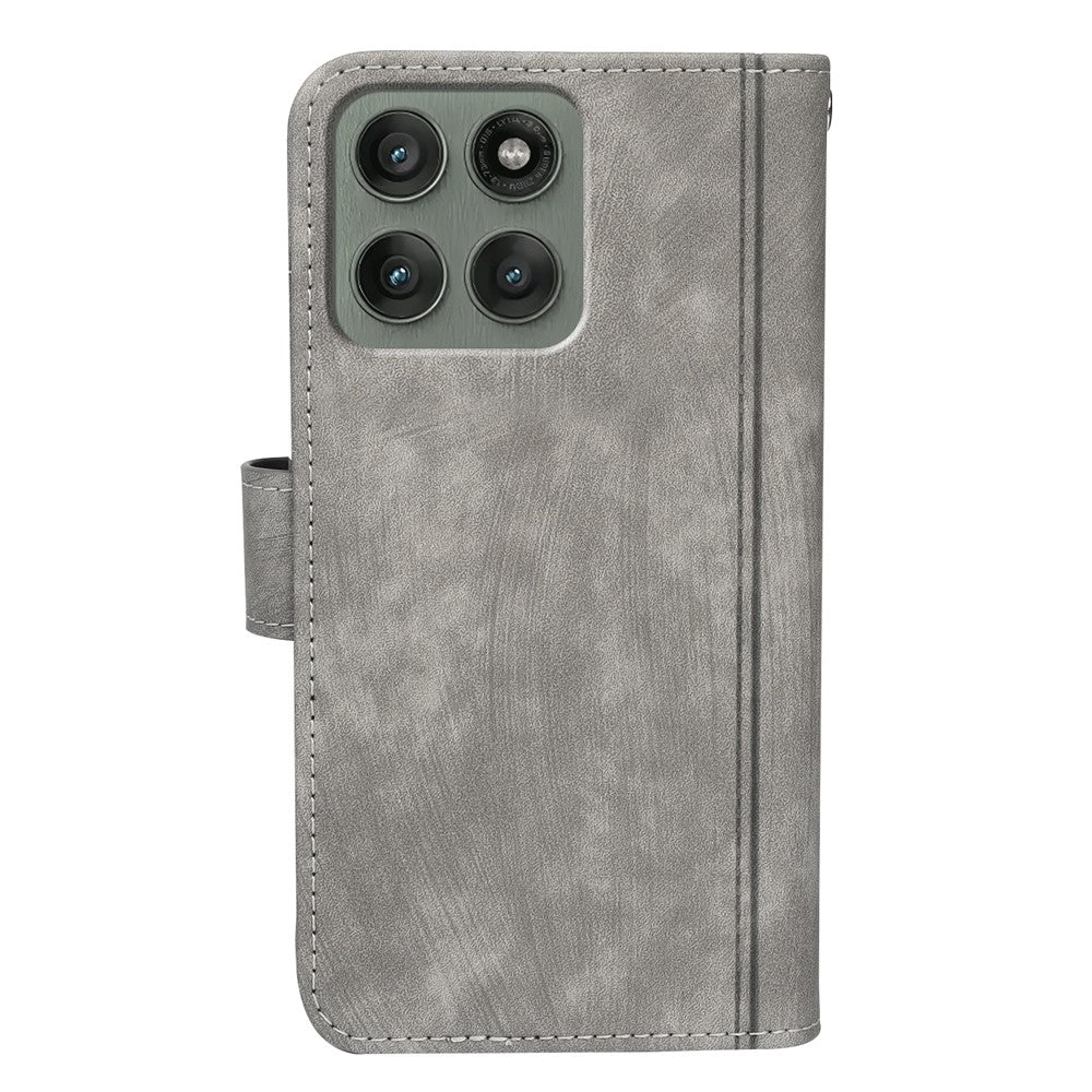 For Motorola Edge 70 5G Leather Case Line Pattern Wallet Phone Cover with 9 Card Slots - Grey