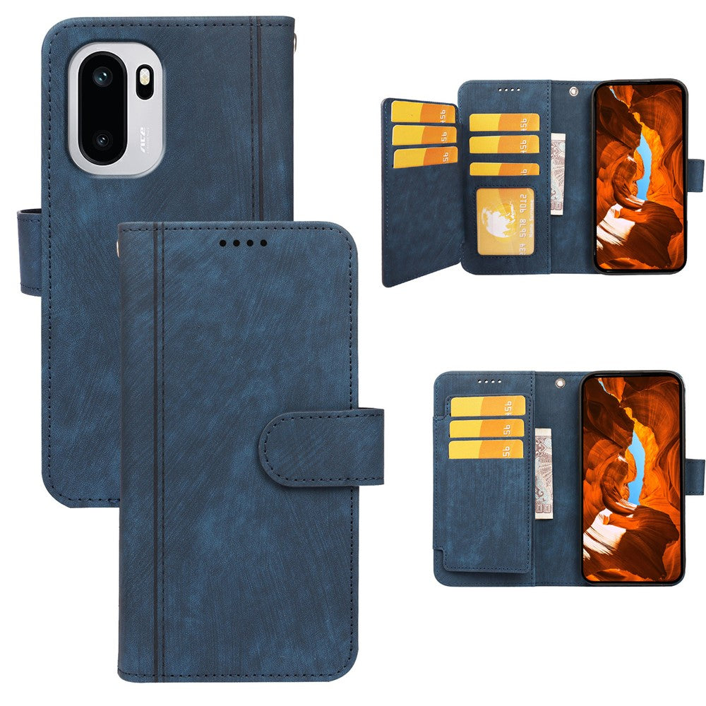 For Motorola Edge 70 5G Leather Case Line Pattern Wallet Phone Cover with 9 Card Slots - Blue