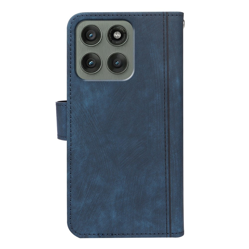 For Motorola Edge 70 5G Leather Case Line Pattern Wallet Phone Cover with 9 Card Slots - Blue