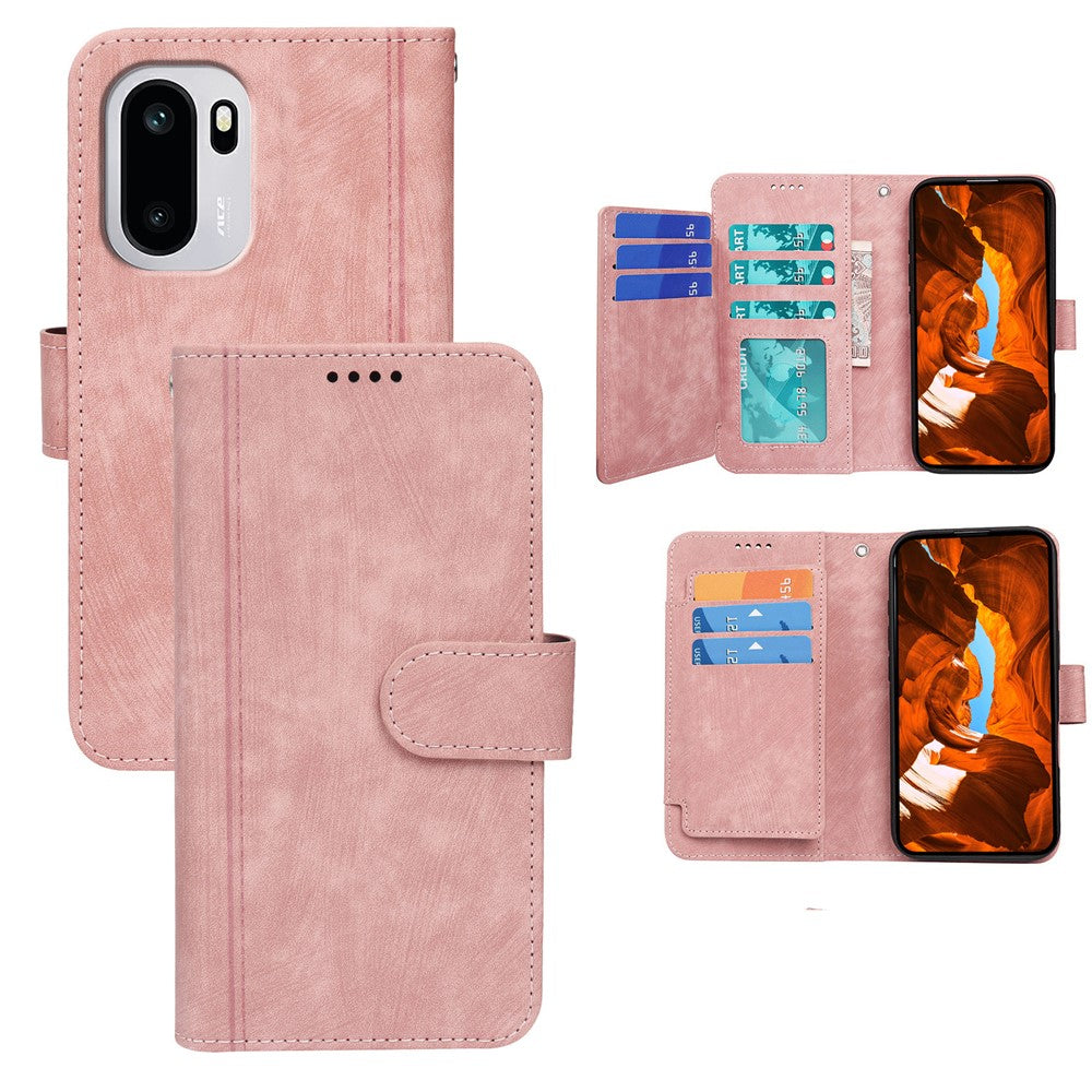 For Motorola Edge 70 5G Leather Case Line Pattern Wallet Phone Cover with 9 Card Slots - Rose Gold