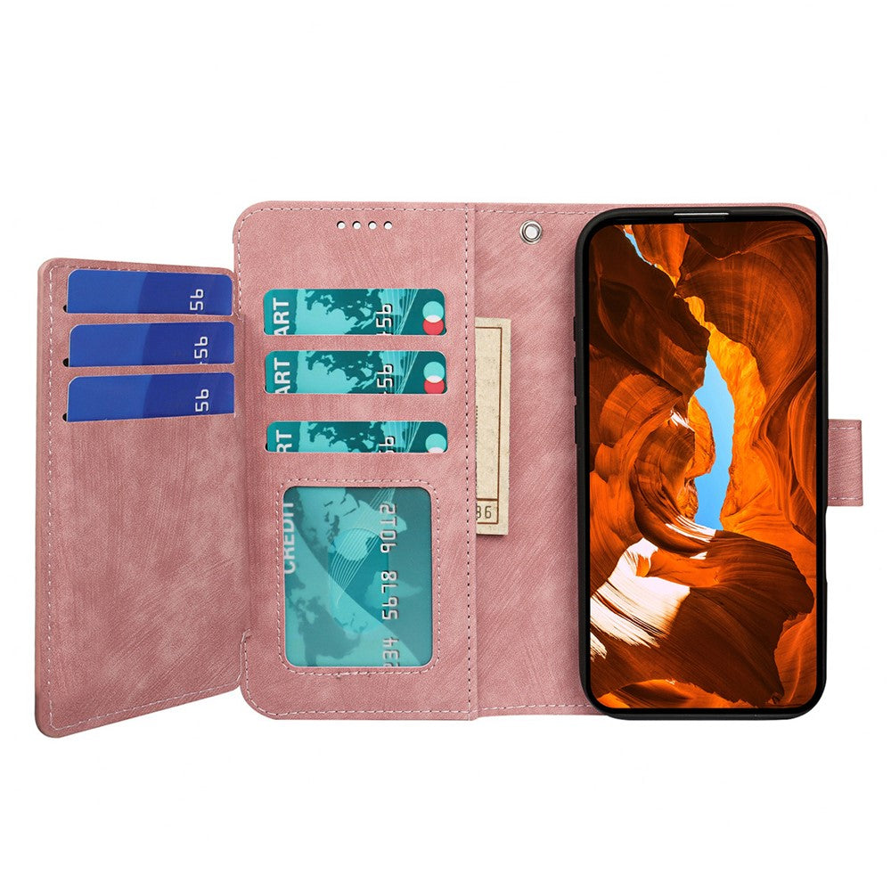 For Motorola Edge 70 5G Leather Case Line Pattern Wallet Phone Cover with 9 Card Slots - Rose Gold