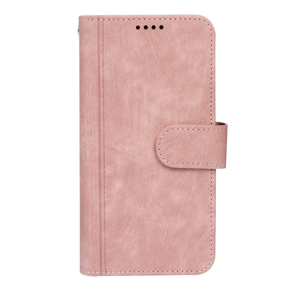 For Motorola Edge 70 5G Leather Case Line Pattern Wallet Phone Cover with 9 Card Slots - Rose Gold