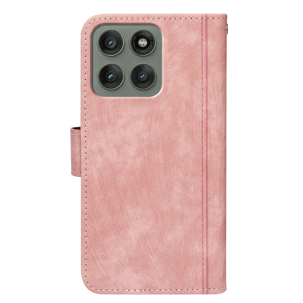 For Motorola Edge 70 5G Leather Case Line Pattern Wallet Phone Cover with 9 Card Slots - Rose Gold